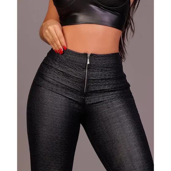Calça Feminina Legging Quentinha Inverno Cirre Pixel Levanta Bumbum Com Ziper Cintura Alta