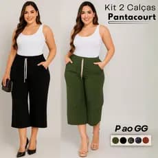 Kit 2 Calça Feminina Pantacourt Tecido Viscolycra Social Casual Cintura Alta