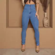 Calça Jeans Marmorizada Premium de Cos Alto Elástico Com 3 Botão Destroyer Versátil