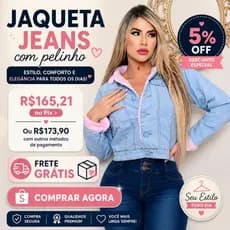 Jaqueta Jeans Feminina de Pelinho Total Cristal Pistolado Laycra