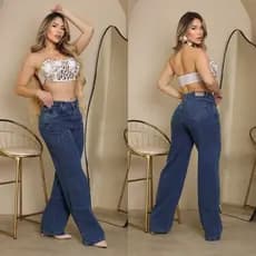 Calça Jeans Feminina  Wide Leg Jeans Com Strass 100% Algodão Brilho ss Jeans