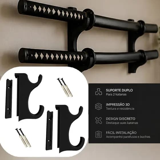 Kit Suporte Duplo Para Espada Samurai Katana Painel Ou Parede