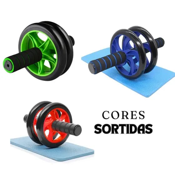 Roda Rolo Abdominal Dupla c/ Tapete De Apoio