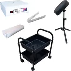 Kit Apoio de Pé + Carrinho Auxiliar Manicure 2 Bdj + Estufa Esterilizadora Mini Colors Odontécnica