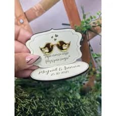 Lembrança de Casamento em MDF branco com acrílico espelhado