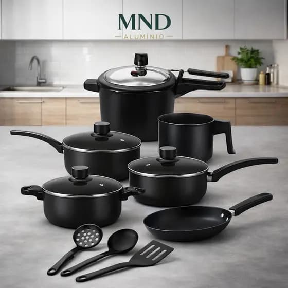 Jogo de Panelas Antiaderente + Pressão 4,5L + Utensílios Kit 9 Peças