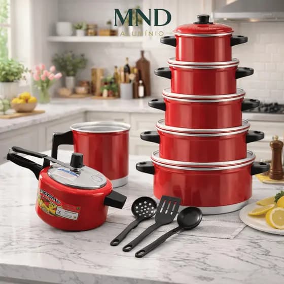 Jogo de Panelas 10 Peças com Panela de Pressão 2,5L + Caçarolas + Caneco + Acompanha Brinde