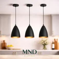 Kit 3 Luminárias Pendentes Modernas Preto com Cobre – Sala, Jantar, Teto