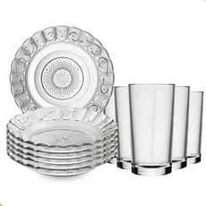 Jogo de Jantar 12 Peças em Vidro – 6 Pratos e 6 Copos 225ml – Design  Sofisticação e Resistente