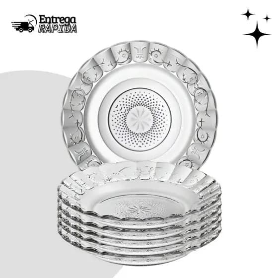 Kit com Até 18 Pratos Fundos Egípcios de Vidro 21,5cm – Design em Alto Relevo, Sofisticado e Moderno