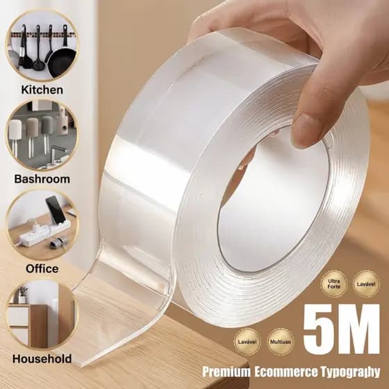 Fita Dupla Face Extra Forte Transparente NanoGel Silicone Mágica Adesiva Cola na Parede Móvel Porta