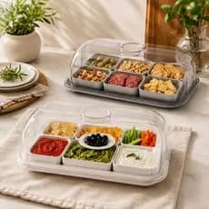 Bandeja Para Aperitivos Gourmet Petisqueira C/ Tampa 6 Peças Plastico Acrilico Petisqueira Servir Petiscos