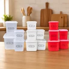 Conjunto Kit Mantimento 5 Potes Plástico Com Tampa Organizador Quadrado Plástico