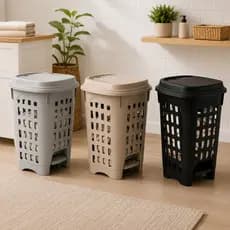 Cesto De Roupas Suja Telado C/ Tampa E Pedal 35L Plástico Cesto Para Roupas Sujas Organizaçao Banheiro Lavanderia Quarto