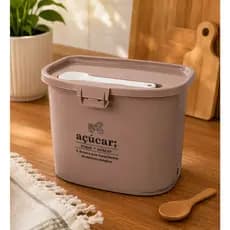 Pote De Açúcar C/ Colher Decorado 2,3l Porta Mantimentos Cantinho Do Café Organização Cozinha Plástico Plasútil