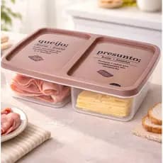 Porta Presunto E Queijo Pote Porta Frios Plástico Bege Organização Alimentos Geladeira Cozinha Plasútil