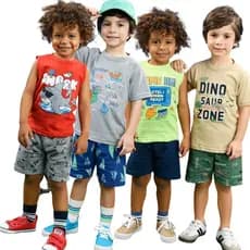 Kit 8 Peças de Roupa Infantil de Verão Masculino 4 Conjuntos Infantil de Menino Camiseta + Short 1 ao 8 anos