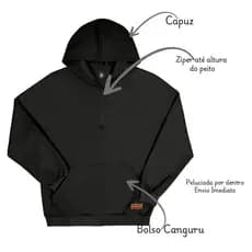 Casaco de Moletom Adulto Liso Masculino com Zíper e Capuz