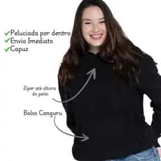 Blusa de Frio de Moletom Liso Masculino com Zíper Capuz e Bolso Canguru Jaqueta de Moletom Masculina