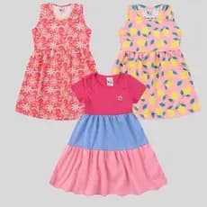 Kit 3 Vestido Infantil Menina Feminino Verão 1 ao 10 anos