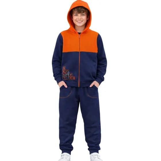 Conjunto de Moletom Infantil Juvenil Masculino Casaco com Zíper e Capuz e Calça de Moletom Flanelado