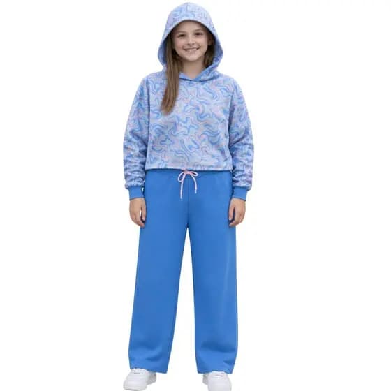 Conjunto de Inverno Juvenil Casaco com Capuz e Calça de Moletom Blogueirinha