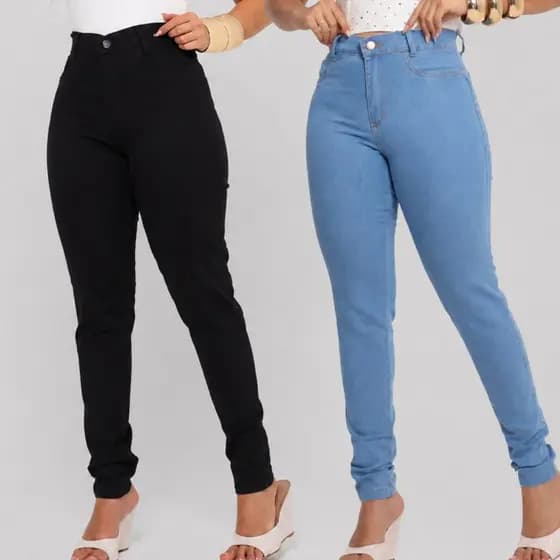 Kit 2 Calça Jeans Feminina Skinny Cintura Alta com Elastano