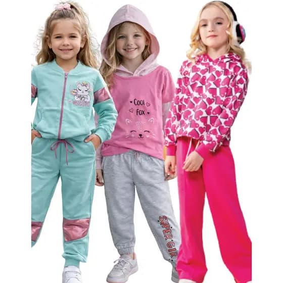 Kit 2 Conjuntos Infantil Feminino Inverno Moletom Flanelado + Legging 1 a 14 Anos