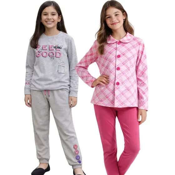 Kit 2 Conjuntos Inverno Menina Moletom Flanelado Infantil Juvenil 1 a 14 anos