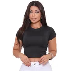 Cropped Blusa Suplex Básico Liso Manga Curta Várias Cores