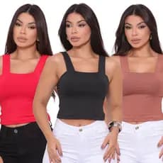 Kit 3 Cropped Blusa Alça Grossa Suplex Várias Cores