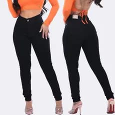 Calça Jeans Preta Feminina Lisa com Elastano, Cintura Alta, Empina bumbum, Promocional