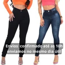 Kit 2 Calças Jeans Feminina Cintura Alta Lycra  Elastano Premium Cós Alto Modelagem Levanta Bumbum