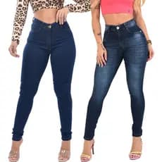 Kit  2 Calças Jeans Feminina Cintura Alta com Lycra Elastano Premium Empina Bumbum Promoção