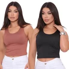 Kit 2 Cropped Blusa Regata Suplex Básico Liso Várias Cores
