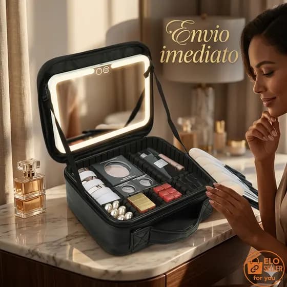 Maleta Nécessaire Bolsa Com Alça Espelho Portátil com Led Estojo Organizador Maquiagens Cosméticos