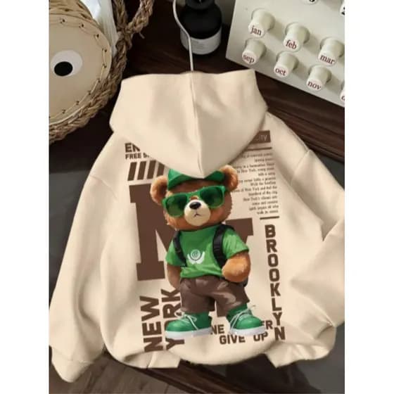 Moletom Canguru Infantil Estampado Urso Cartoon Com Capuz Algodão Criança Confortável Várias Cores e Tamanho