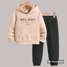 Conjunto Moletom Infantil Estampado Milano Masculino e Feminino Algodão Peluciado Blusa Com Capuz