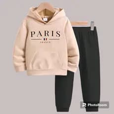 Conjunto Moletom infantil Estampado Paris Blusa Canguru Com Capuz Peluciado