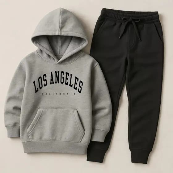 Conjunto Moletom Infantil Estampado Los Angeles Masculino e Feminino Algodão Peluciado