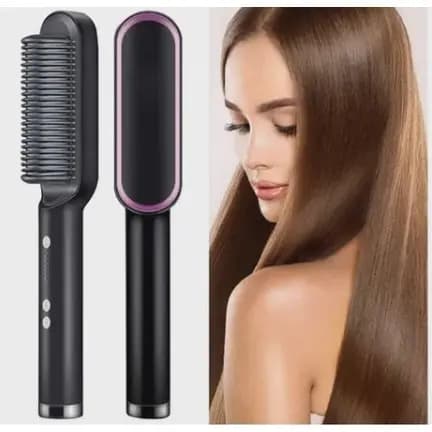 Escova Alisadora Elétrica Cerâmica 2 em 1 – Pente Alisador de Cabelo com Temperatura Ajustável e Anti-Frizz