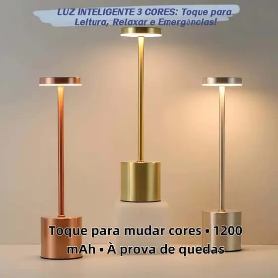 Luminária Toque 3 Cores Recarregável 1200mAh - Portátil p/ Quarto/Acampamento!