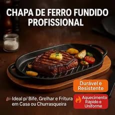 Chapa de Ferro Fundido p/ Grelhar e Fritar – Ideal p/ Bife, Churrasqueira e Uso Doméstico