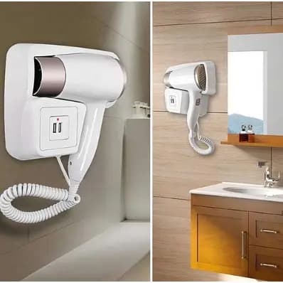 Secador de Cabelo Elétrico 1200W – Parede, Compacto, Ideal para Banheiro ou Hotel