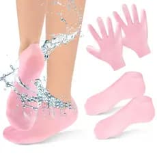 Kit Luvas e Meias Silicone Hidratante Spa Anti Rachaduras Mãos e Pés Reutilizável