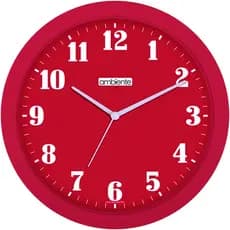 RELOGIO DE PAREDE FUNDO VERMELHO NRS BRANCOS 27CM REDONDO