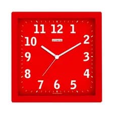 RELOGIO DE PAREDE FUNDO VERMELHO NUMEROS BRANCOS QUADRADO