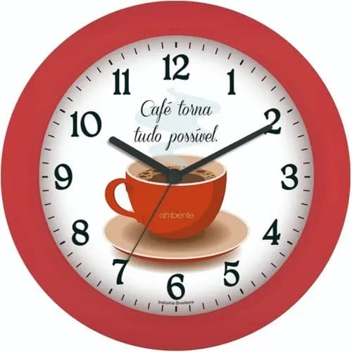 Relógio De Parede Decoração Cozinha Casa Café Tudo Possível Vermelho