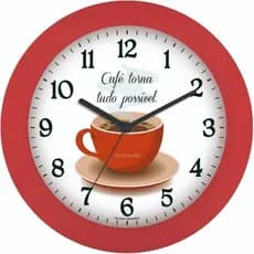 Relógio De Parede Decoração Cozinha Casa Café Tudo Possível Vermelho