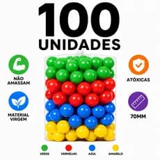 100 Unidades de Bolinha Plástica Colorida Piscina Promoção 15, 25, 50 e 100 - Não Amassam